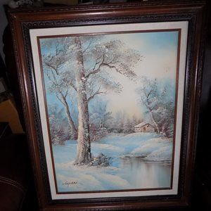 NICE OIL PAINTING OF A WINTER WOODLAND SCENE